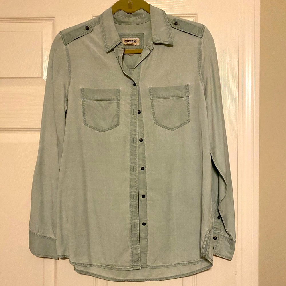 Express Frost Green Color Boyfriend Shirt
